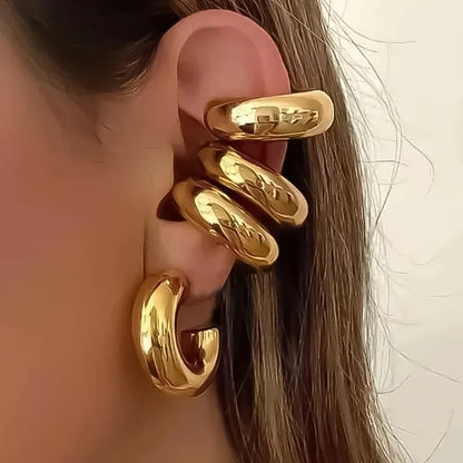 Golden Glamour Clip-On Ear Cuff Set