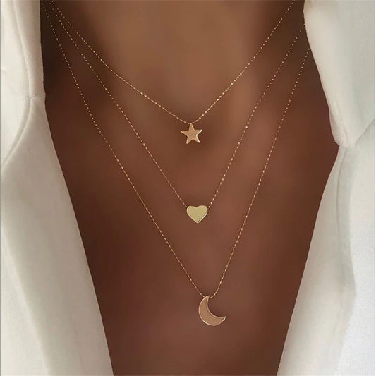 Triple Moon Star Heart Necklace Choker